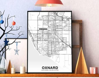 OXNARD California CA USA map poster black white  Hometown City Print Modern Home Decor Office Decoration Wall Art Dorm Bedroom Gift