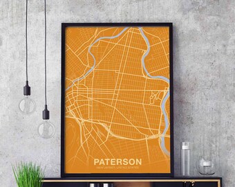 PATERSON New Jersey NJ USA poster color Hometown City Print Modern Home Decor Office Decoration Wall Art Dorm Bedroom Gift