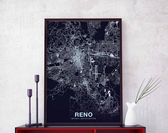 RENO Nevada NV USA poster color Hometown City Print Modern Home Decor Office Decoration Wall Art Dorm Bedroom Gift