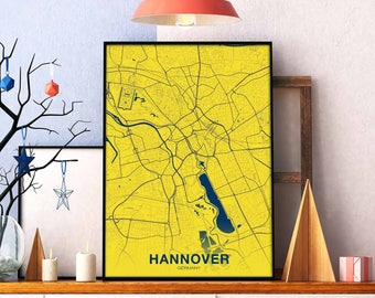 HANNOVER Germany map poster color Hometown City Print Modern Home Decor Office Decoration Wall Art Dorm Bedroom Gift