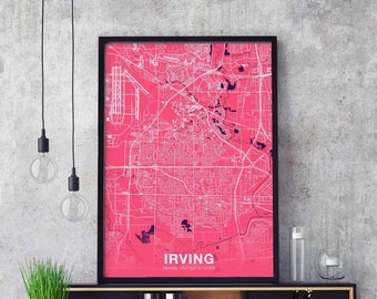 IRVING Texas TX USA poster color Hometown City Print Modern Home Decor Office Decoration Wall Art Dorm Bedroom Gift