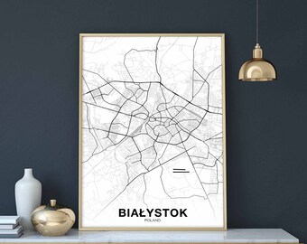 BIAŁYSTOK BIALYSTOK Poland map poster black white Hometown City Print Modern Home Decor Office Decoration Wall Art Dorm Bedroom Gift
