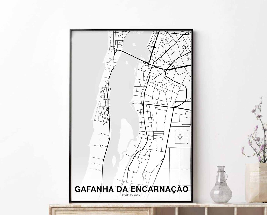 GAFANHA DA ENCARNACAO Portugal Map Poster Black White Hometown City
