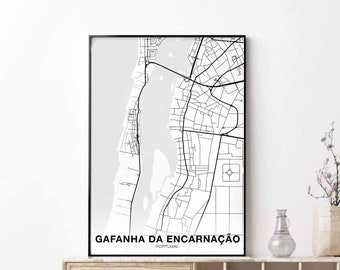 GAFANHA DA ENCARNACAO Portugal map poster black white Hometown City Print Modern Home Decor Office Decoration Wall Art Dorm Bedroom Gift