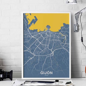 GIJON Spanien Karte Poster Farbe Heimatstadt Stadt Druck Modernes Wohnkultur Büro Dekoration Wand Kunst Wohnheim Schlafzimmer Geschenk