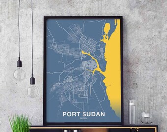 PORT SUDAN Sudan map poster color Hometown City Print Modern Home Decor Office Decoration Wall Art Dorm Bedroom Gift
