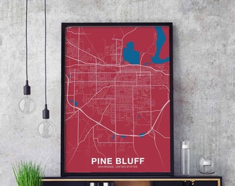 PINE BLUFF Arkansas AR usa map poster color Hometown City Print Modern Home Decor Office Decoration Wall Art Dorm Bedroom Gift