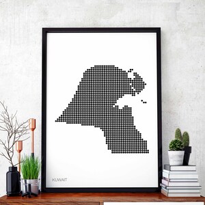 KUWAIT Retro Landkarte mit Punkten schwarz weiss Wand Dekor Design modern schweizerisch skandinavisch Einweihungsparty