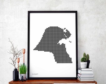 KUWAIT minimal dots retro map poster black white wall decor design modern swiss scandinavian nordic housewarming travel
