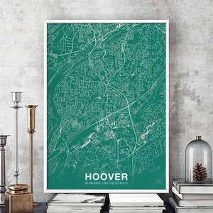 HOOVER Alabama AL Landkarte Poster Farbe Hometown City Druck Moderne Wohnkultur Büro Dekoration Wand Kunst Wohnheim Schlafzimmer Geschenk