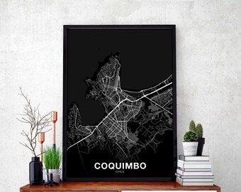COQUIMBO Chile map poster black white Hometown City Print Modern Home Decor Office Decoration Wall Art Dorm Bedroom Gift