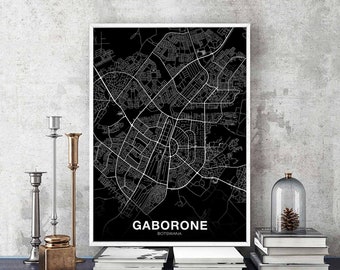 GABORONE Botswana map poster black white Hometown City Print Modern Home Decor Office Decoration Wall Art Dorm Bedroom Gift