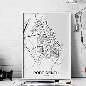 PORT-GENTIL Gabon carte affiche noir blanc ville natale ville impression moderne décor à la maison bureau décoration mur art dortoir chambre cadeau