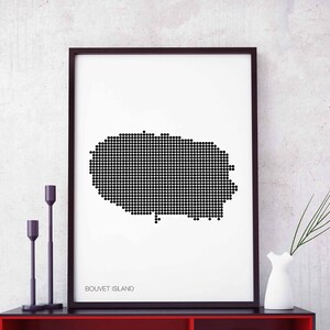 Ilha de Bouvet pontos mínimos retro mapa pôster preto branco decoração de parede design moderno suíço escandinavo nórdico inauguração de casa viagem