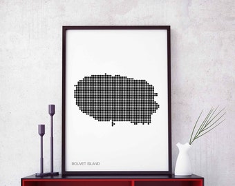 BOUVET ISLAND minimal dots retro map poster black white wall decor design modern swiss scandinavian nordic housewarming travel