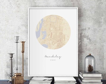 MANDALAY Myanmar map poster wall decor design modern minimal nordic travel bedroom home art vintage retro dorm nursery housewarming