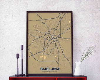 BIJELJINA Bosnia & Herzegovina poster color Hometown City Print Modern Home Decor Office Decoration Wall Art Dorm Bedroom Gift