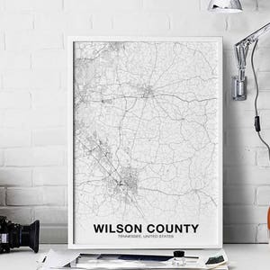 WILSON COUNTY Tennessee TN usa map poster black white  Hometown City Print Modern Home Decor Office Decoration Wall Art Dorm Bedroom Gift