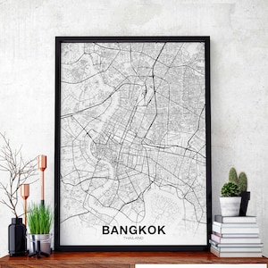 BANGKOK thaïlande carte affiche ville natale ville impression moderne décor à la maison bureau décoration mur art dortoir chambre cadeau