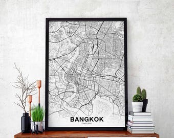 BANGKOK Thailand map poster Hometown City Print Modern Home Decor Office Decoration Wall Art Dorm Bedroom Gift