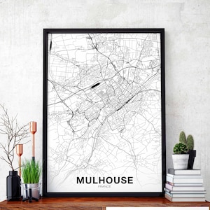 MULHOUSE France carte affiche noir blanc ville natale ville impression moderne décor à la maison bureau décoration mur art dortoir chambre cadeau