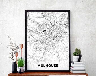 MULHOUSE France map poster black white Hometown City Print Modern Home Decor Office Decoration Wall Art Dorm Bedroom Gift