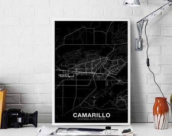 CAMARILLO California CA USA map poster black white Hometown City Print Modern Home Decor Office Decoration Wall Art Dorm Bedroom Gift