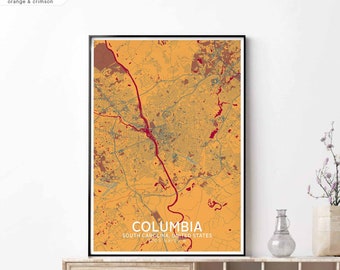 COLUMBIA South Carolina USA map poster black white Hometown City Print Modern Home Decor Office Decoration Wall Art Dorm Bedroom Gift