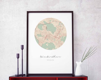 WINTERTHUR Switzerland map poster wall decor design modern minimal nordic travel bedroom home art vintage retro dorm nursery housewarming