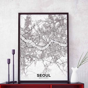 Cartaz do mapa da Coreia de SEUL Impressão da cidade natal Decoração moderna para casa Decoração para escritório Arte de parede Dormitório Quarto Presente