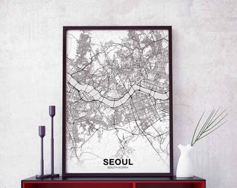SEOUL Korea map poster Hometown City Print Modern Home Decor Office Decoration Wall Art Dorm Bedroom Gift