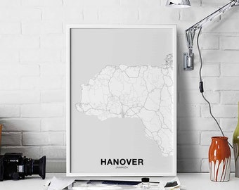 HANOVER Jamaica map poster black white Hometown City Print Modern Home Decor Office Decoration Wall Art Dorm Bedroom Gift