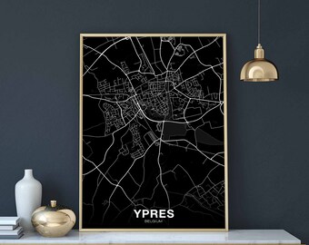 YPRES Belgium map poster black white Hometown City Print Modern Home Decor Office Decoration Wall Art Dorm Bedroom Gift