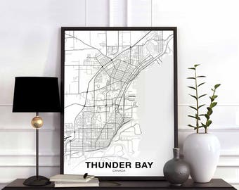 THUNDER BAY Canada map poster Hometown City Print Modern Home Decor Office Decoration Wall Art Dorm Bedroom Gift