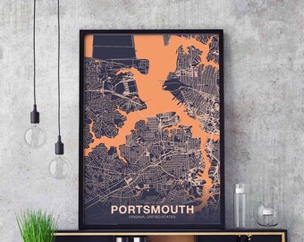 PORTSMOUTH Virginia VA USA poster color Hometown City Print Modern Home Decor Office Decoration Wall Art Dorm Bedroom Gift