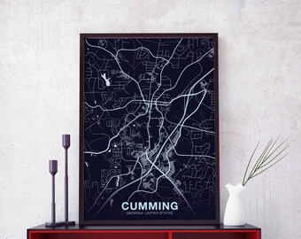 CUMMING Georgia GA USA night blue poster Hometown City Print Modern Home Decor Office Decoration Wall Art Dorm Bedroom Gift