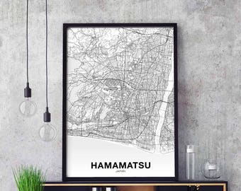HAMAMATSU Japan map poster black white Hometown City Print Modern Home Decor Office Decoration Wall Art Dorm Bedroom Gift