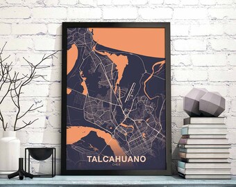 TALCAHUANO Chile map poster color Hometown City Print Modern Home Decor Office Decoration Wall Art Dorm Bedroom Gift