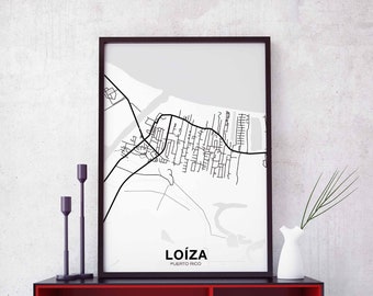 LOIZA Puerto Rico map poster black white Hometown City Print Modern Home Decor Office Decoration Wall Art Dorm Bedroom Gift
