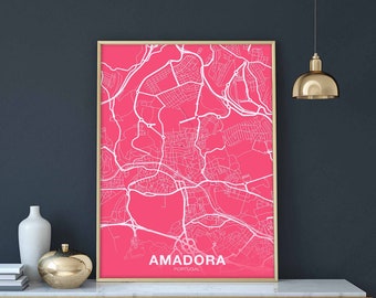 AMADORA Portugal map poster color Hometown City Print Modern Home Decor Office Decoration Wall Art Dorm Bedroom Gift
