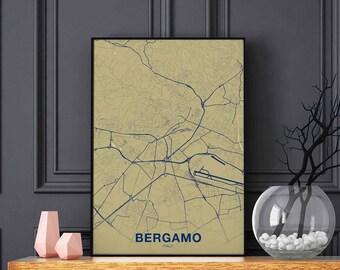 BERGAMO Italy map poster color Hometown City Print Modern Home Decor Office Decoration Wall Art Dorm Bedroom Gift