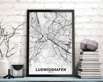 LUDWIGSHAFEN Germany map poster Hometown City Print Modern Home Decor Office Decoration Wall Art Dorm Bedroom Gift
