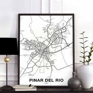 Póster con mapa de PINAR DEL RIO, Cuba, en blanco y negro, ciudad natal, impresión moderna, decoración del hogar, decoración de la oficina, arte de pared, dormitorio, regalo