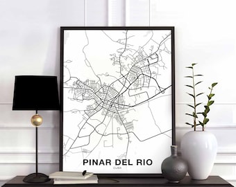 PINAR DEL RIO Cuba map poster black white  Hometown City Print Modern Home Decor Office Decoration Wall Art Dorm Bedroom Gift