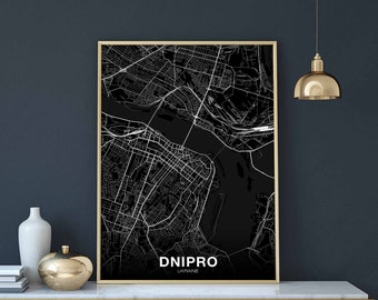 DNIPRO Ukraine map poster black white Hometown City Print Modern Home Decor Office Decoration Wall Art Dorm Bedroom Gift