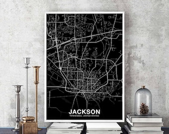 JACKSON Tennessee TN USA map poster black white Hometown City Print Modern Home Decor Office Decoration Wall Art Dorm Bedroom Gift