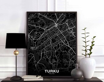 TURKU Finland map poster black white Hometown City Print Modern Home Decor Office Decoration Wall Art Dorm Bedroom Gift