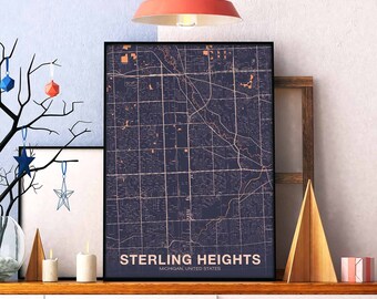 STERLING HEIGHTS Illinois IL us map poster color Hometown City Print Modern Home Decor Office Decoration Wall Art Dorm Bedroom Gift