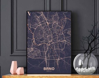 BRNO Czechia map poster color Hometown City Print Modern Home Decor Office Decoration Wall Art Dorm Bedroom Gift art