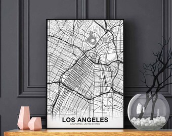 LOS ANGELES California CA usa map poster black white Hometown City Print Modern Home Decor Office Decoration Wall Art Dorm Bedroom Gift